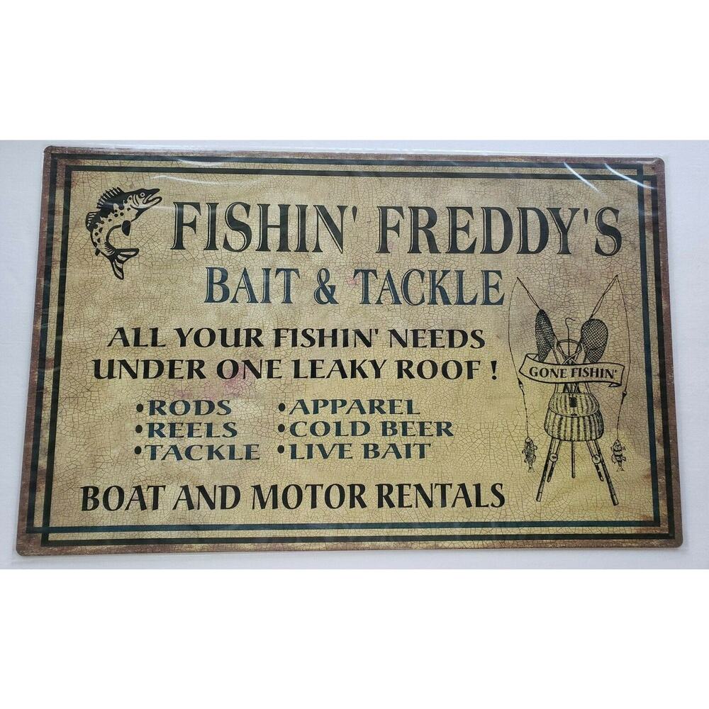 GIANT‎ Fishin Freddy's Ohio Wholesale Inc.15 x 24 Rustic Retro Metal Signs 28483